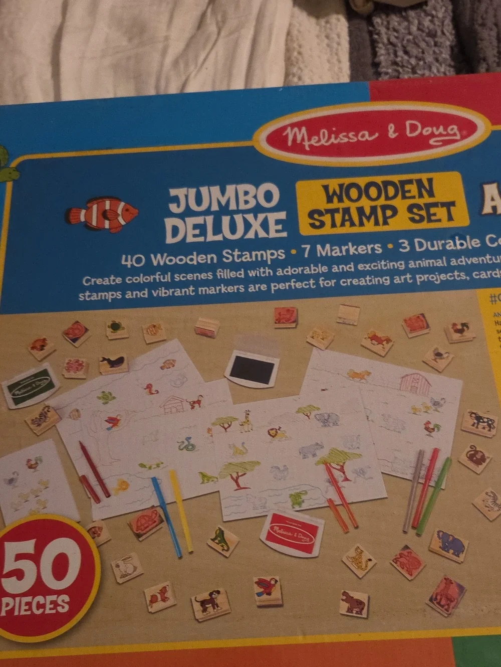 Melissa & Doug Jumbo Deluxe Wooden Stamp Set - 50 Piece New In Box